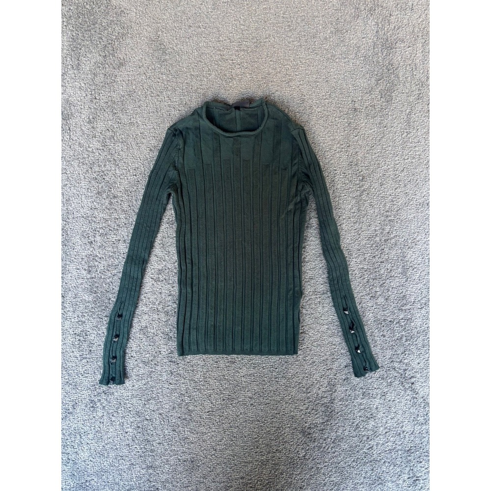 TOPSHOP Ribbed Long Sleeve Sweater Studded Cuffs Green Size US 6